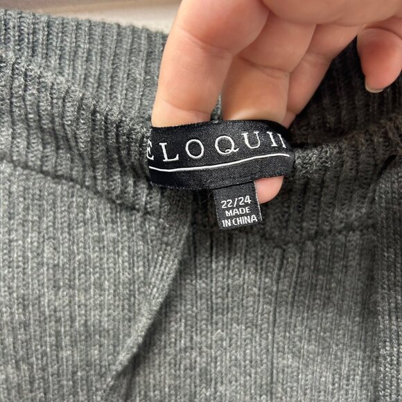 Eloquii Gray Ribbed Knit Wide-Leg Pants With Drawstring Waist 22/24 - Picture 4 of 11